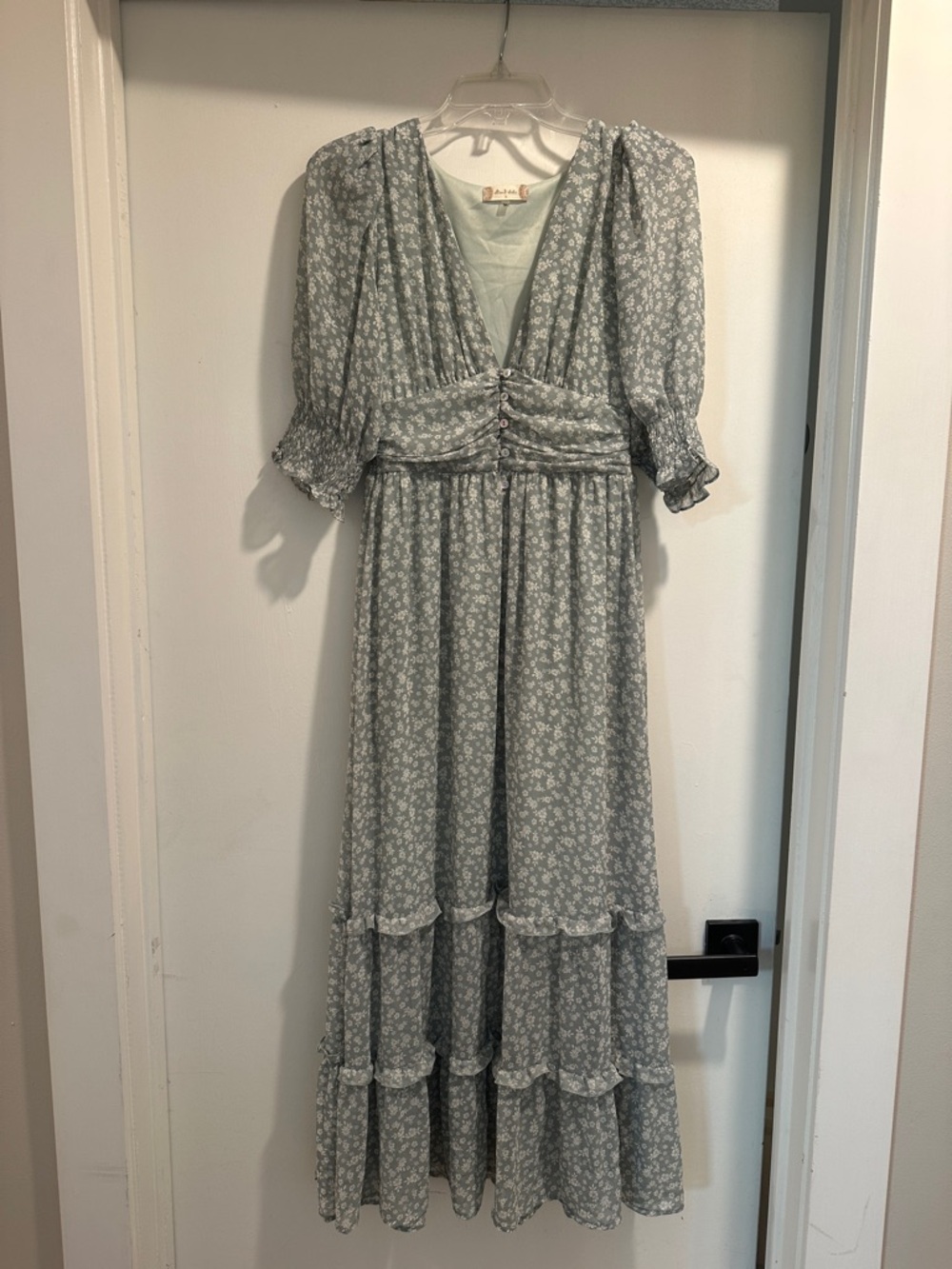 Altar'd State Sage Floral Ruffle-Tier Maxi Dress